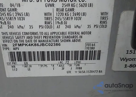 2018 Ford Edge Titanium z USA, uszkodzony, nr VIN 2FMPK4K86JBC02386